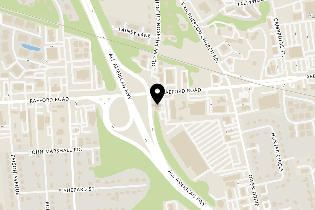 Map showing the location of Boonma Thai on 3401 Raeford Rd in Fayetteville